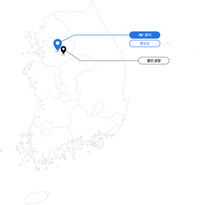 국내 사업장 지도 — 본사, 용인 공장